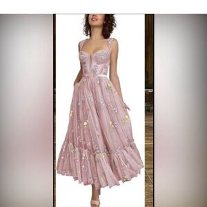 New Fashion Pink Floral Corset Midi Dress